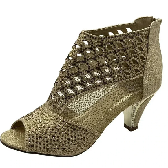 Pierre Dumas Womens 9M Gold Peep Toe Anklet Booties Rhinestones Zipper Closure - Picture 4 of 16